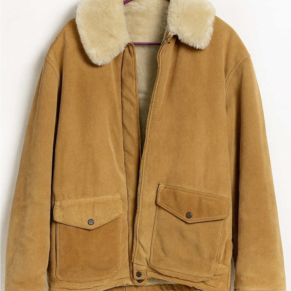 Men's Camel Bomber Jacket with Shearling Collar